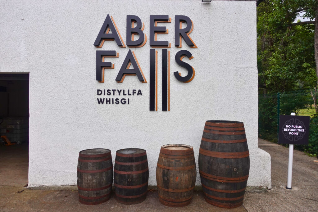 Barrels in front of Aber Falls Distillery